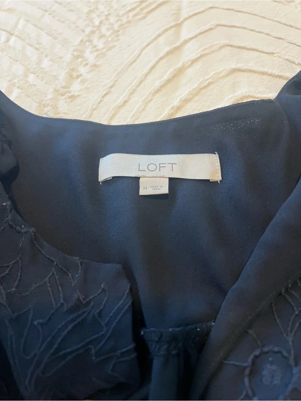 LOFT Navy Long-Sleeve V-Neck Peasant Blouse